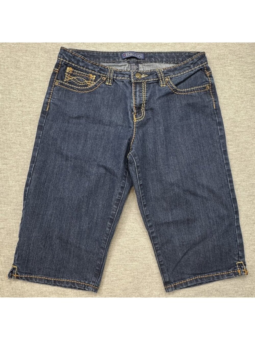 Baccini Denim Capri Jeans Womens Sz 14 Blue 5 Pocket Mid Rise Dual-Color Stitch